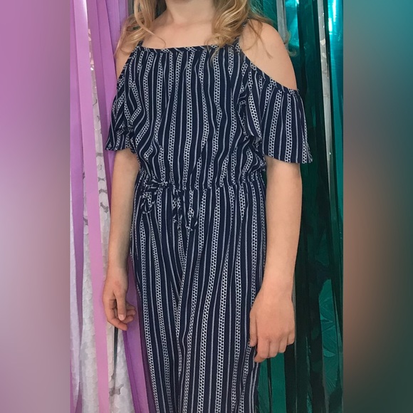 Navy & white jumpsuit, vertical stripes, Jenna & Jessie girl 10, pageant wear! - Picture 3 of 8